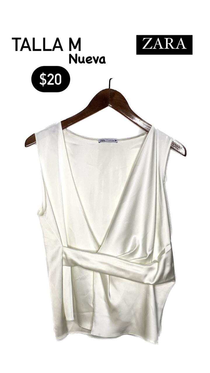 Camisa Blanca de Seda con Escote en "V" ZARA Talla M Nueva