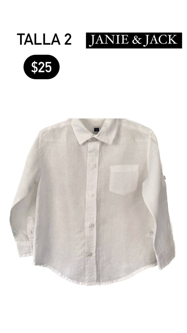 Camisa de Lino Blanca con Botones y Bolsillo JANIE & JACK Talla 2