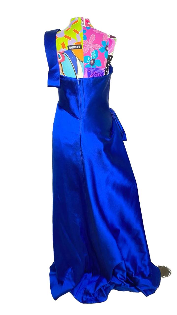 Vestido Largo Azul Eléctrico Asimétrico de Gala RICHARD FEBLES Talla S