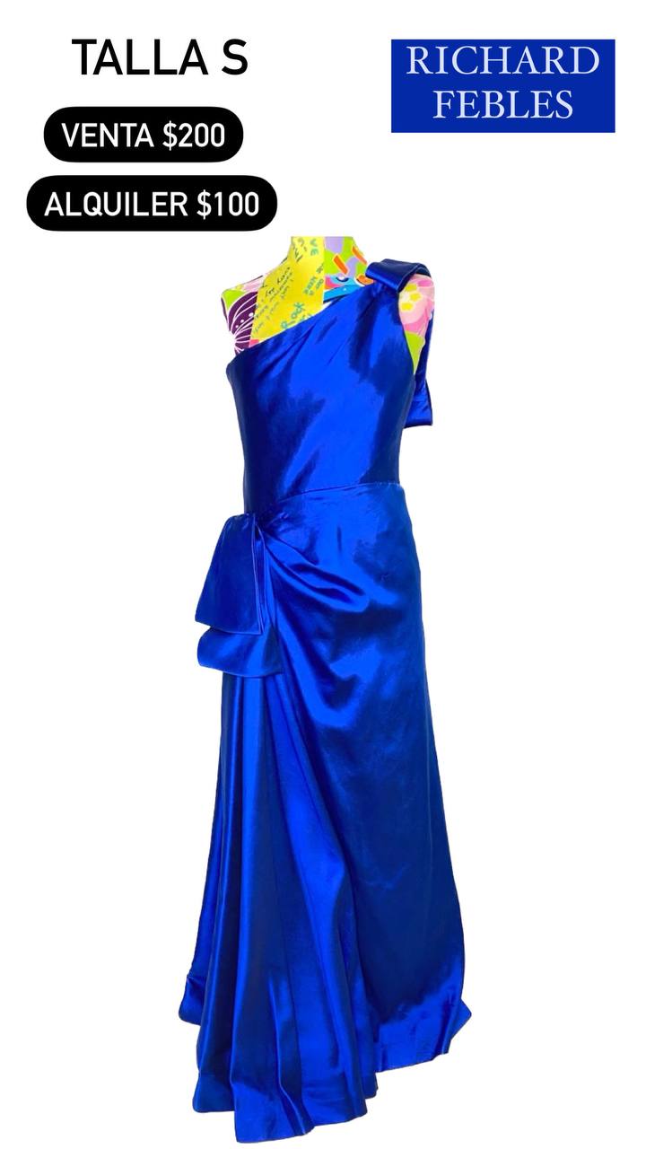 Vestido Largo Azul Eléctrico Asimétrico de Gala RICHARD FEBLES Talla S