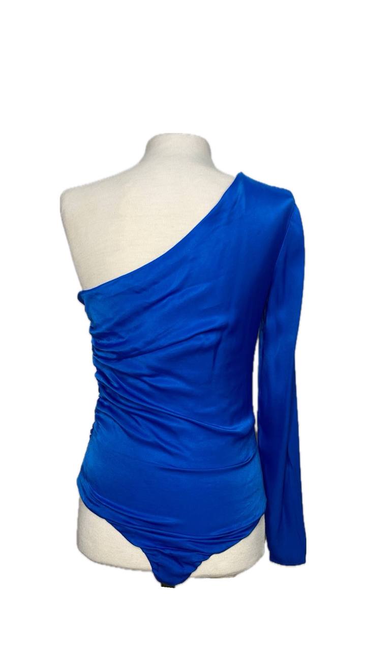Camisa de Seda Azul Eléctrico de Hombro ZARA Talla S
