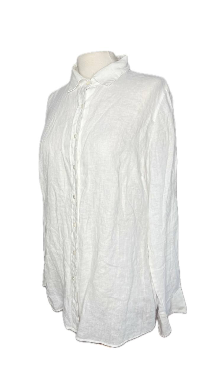 Camisa Manga Larga Blanca De Lino Con Botones J.CREW Talla 4