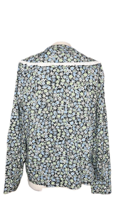 Blusa Con Estampado de Flores Azul, Blanco y Verde Con Detalle En Cuello MAJE Talla S/M