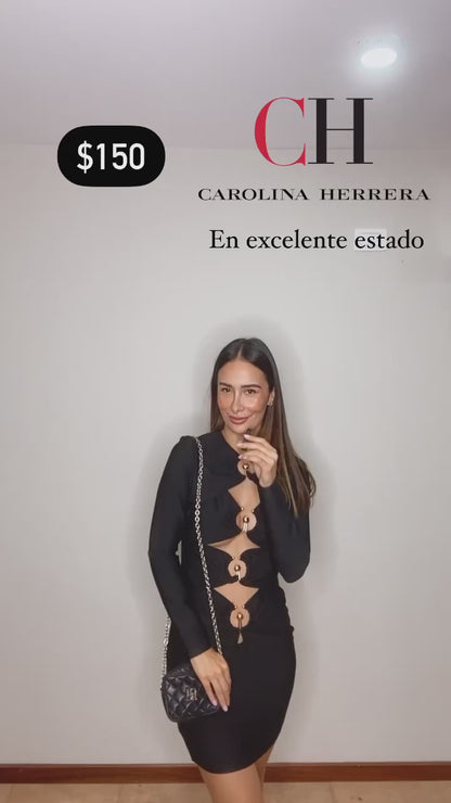 Mini Clutch de Cuero Negro CAROLINA HERRERA
